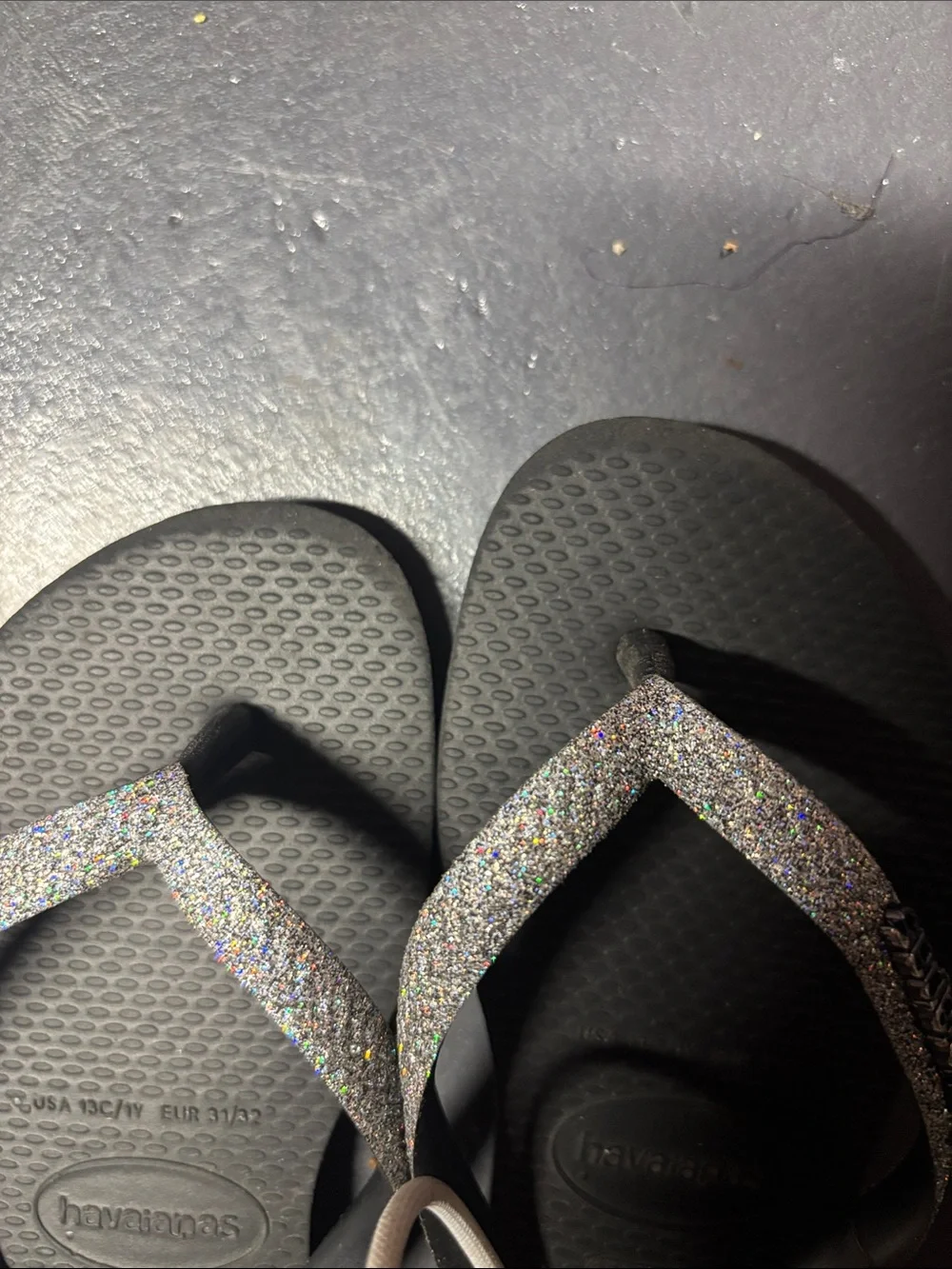 Havaianas Black Flip Flops with Sparkle Straps
